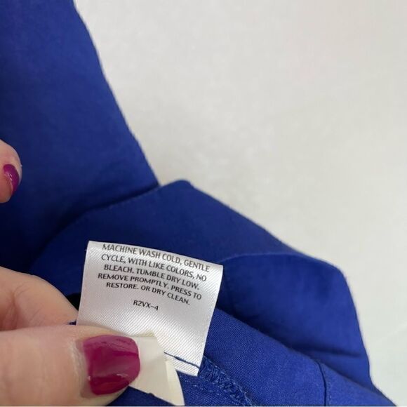 EILEEN Fisher Button Front Linen Shirt Dress Royal Blue PS - Picture 4 of 6